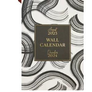 Designworks Ink 2024 Spiral Bound 17-Month Wall Calendar B&W Brushstrokes 11x17